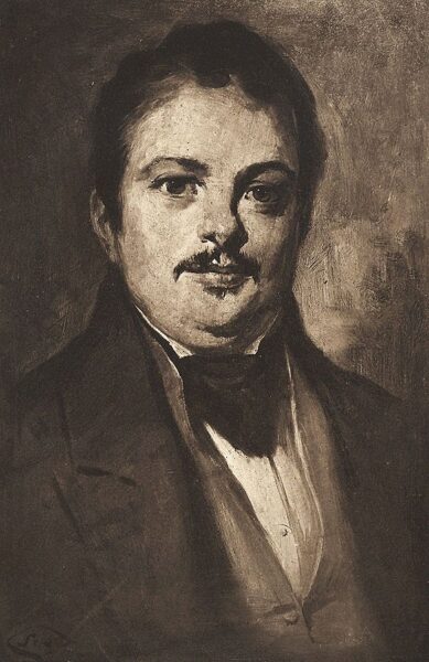 Portrait d'Honoré de Balzac, 1899, J. Allen St. John, imaginé d'après un dessin sépia de Louis Boulanger (musée de Tours)