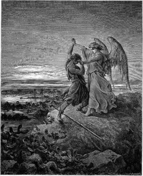 Gustave Doré : Jacob lutte avec l'ange (gravure)