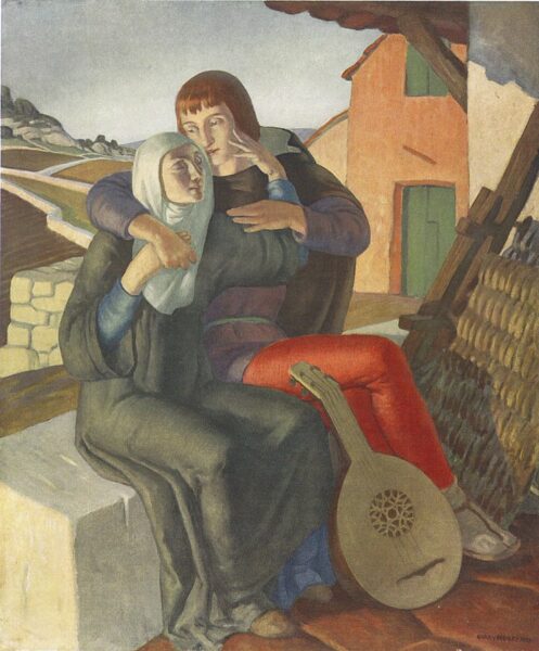 Héloïse et Abélard, huile sur panneau de Harry Morley, 1926