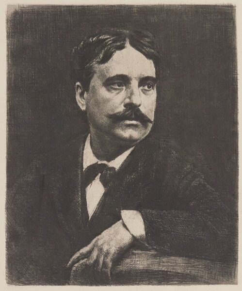 Portrait de Guy de Maupassant gravé par Marcellin Desboutin, source Gallica.